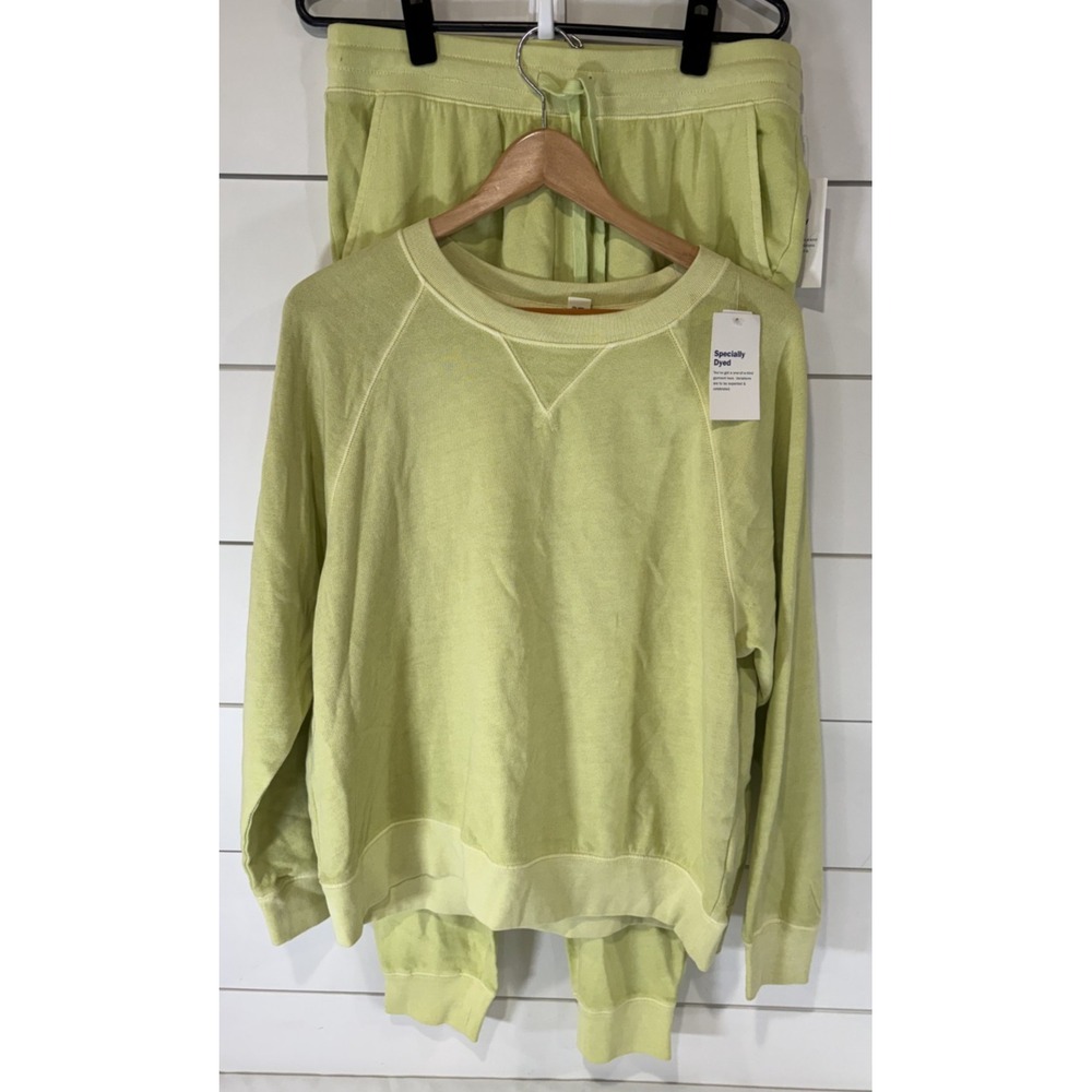 Women's Old Navy Lime Neon Green Sweatsuit Joggers & Sweatshirt Top L Bottom M